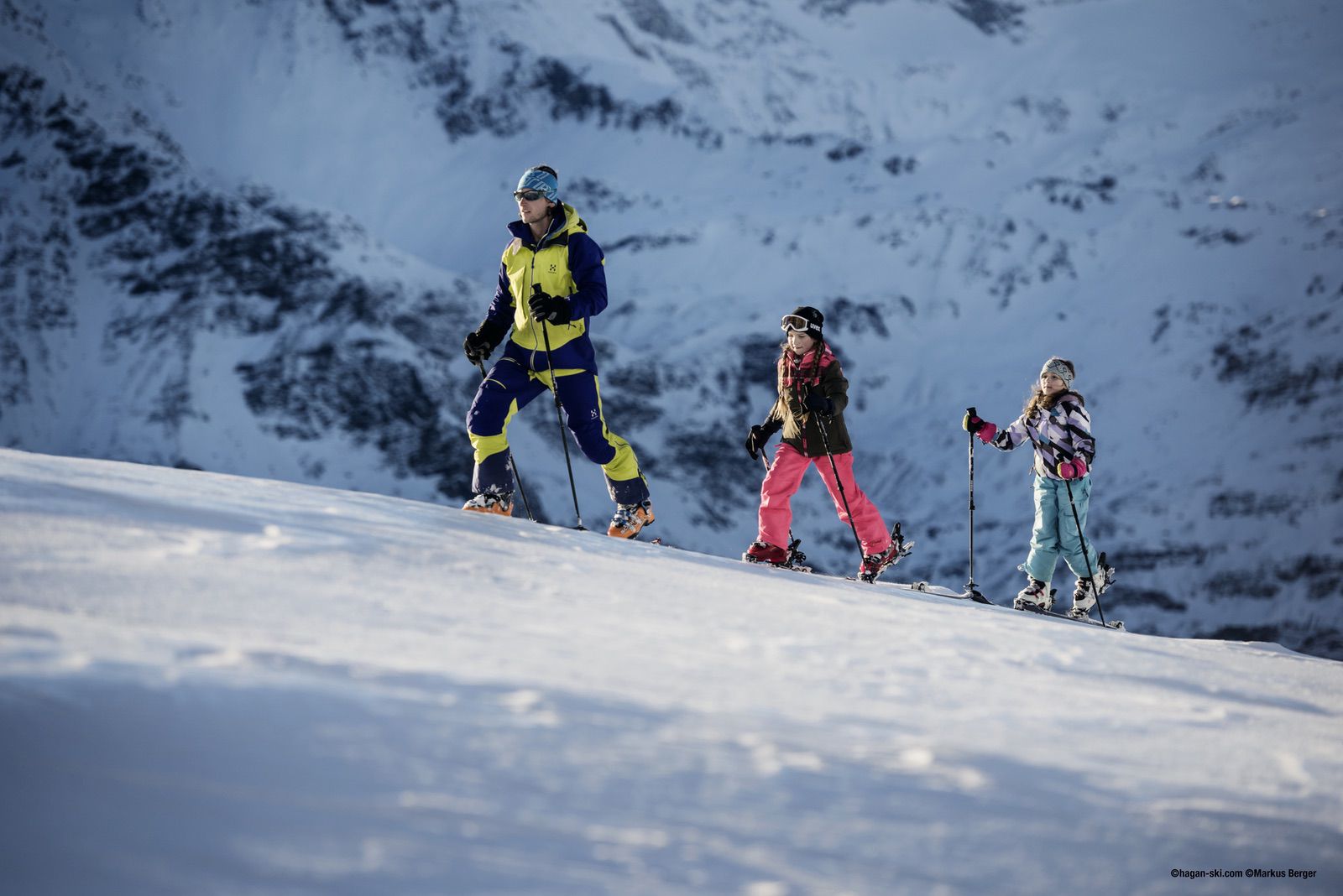Kids alpine ski touring on Hagan Junior ski gear