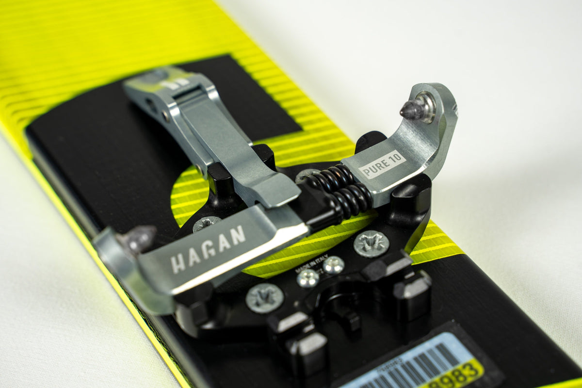 Hagan Pure 10 alpine ski touring binding, made by ATK in Italy, Bindings - Hagan Ski Mountaineering Alpine Ski Touring Backcountry Gear toe piece close up